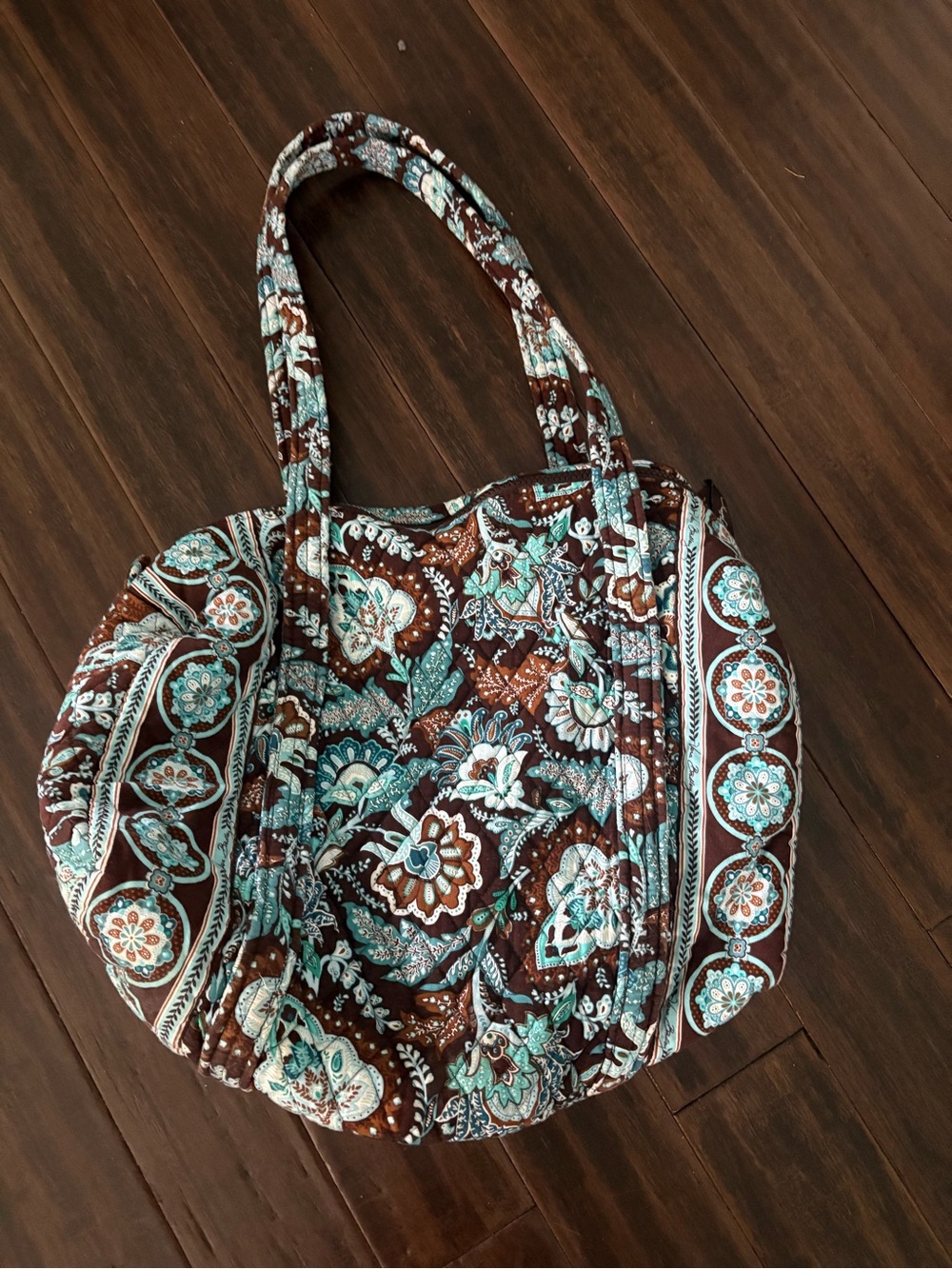 Vera Bradley Brown and Teal Floral Quilted Travel Tote